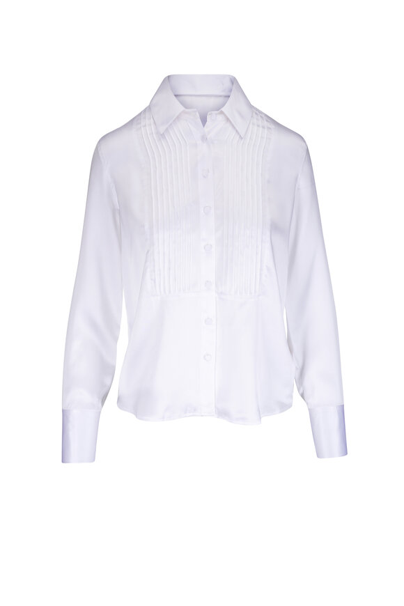 L'Agence Divya White Silk Pintuck Tux Shirt