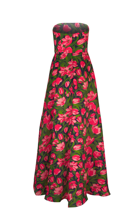 Carolina Herrera - Midnight Rose Print Strapless Silk Gown