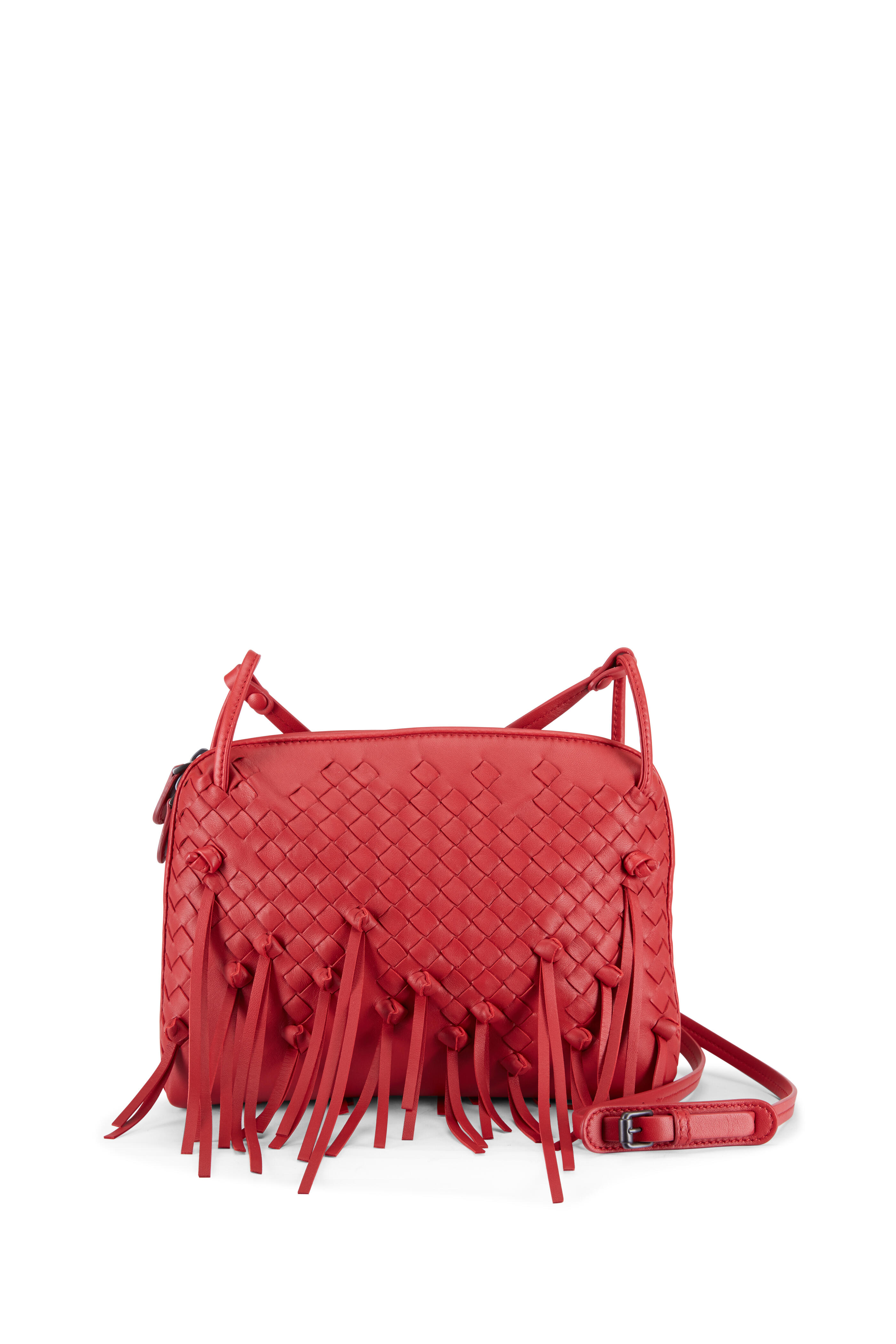 Bottega Veneta - Pillow Red Woven Leather Fringe Crossbody