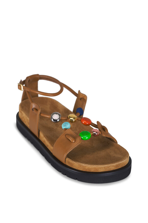 Loewe Pebble Beaded Camel Leather Sandal
