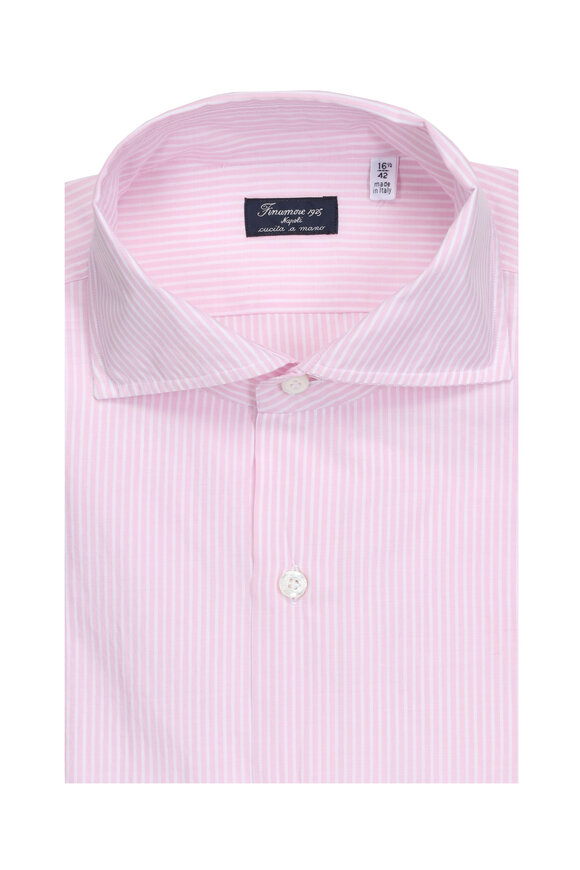 Finamore Pink Stripe Cotton Sport Shirt