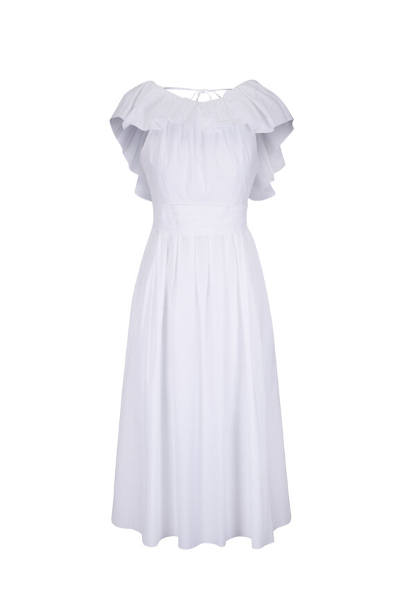 Carolina Herrera White Ruffled Neckline Midi Dress - view 1
