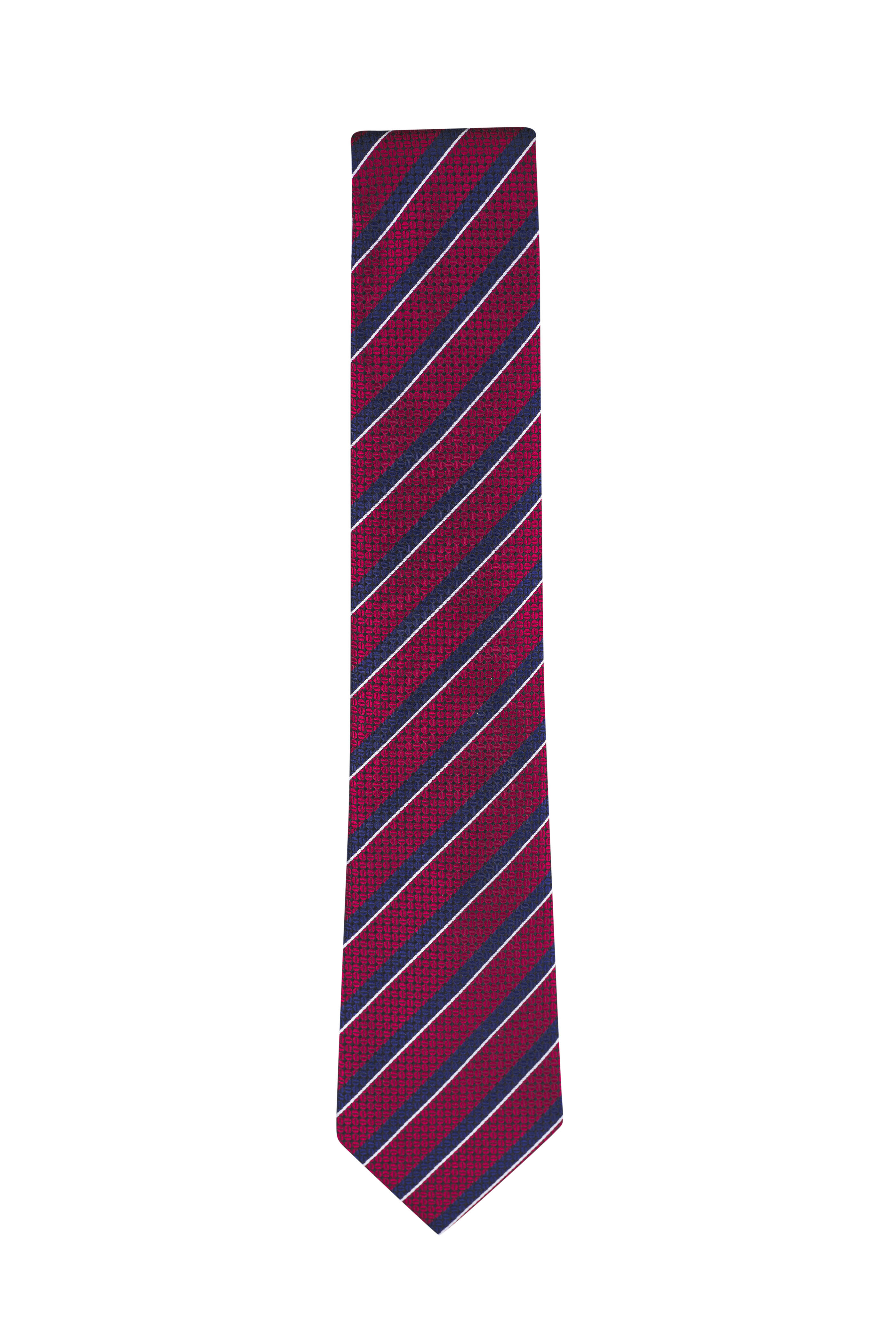 Cravate Cintas - Rayures Rouges - Mélange Soie/polyester - Longueur 58 Pouces (147 Cm) - Largeur 3,25 Pouces - Neuf Sans étiquette