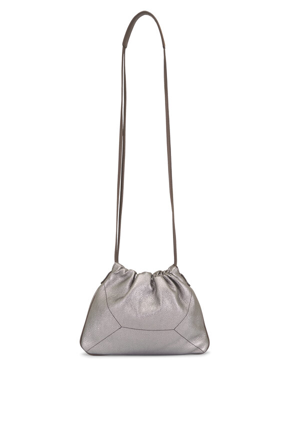 Brunello Cucinelli Silver Metallic Drawstring Shoulder Bag - view 2