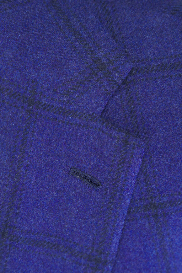 Kiton Navy Blue Check Cashmere, Silk, & Linen Sportcoat - view 3