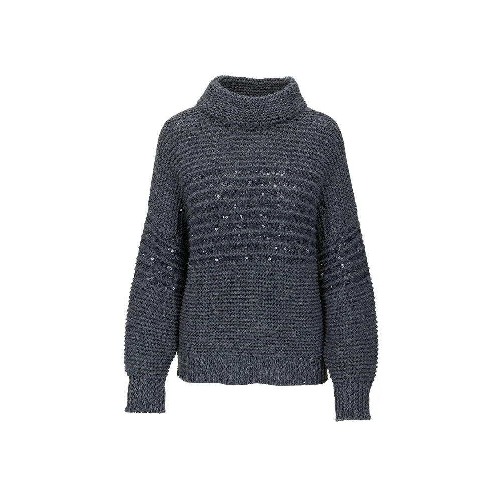 Brunello Cucinelli - Charcoal Gray Paillette Stripe Sweater