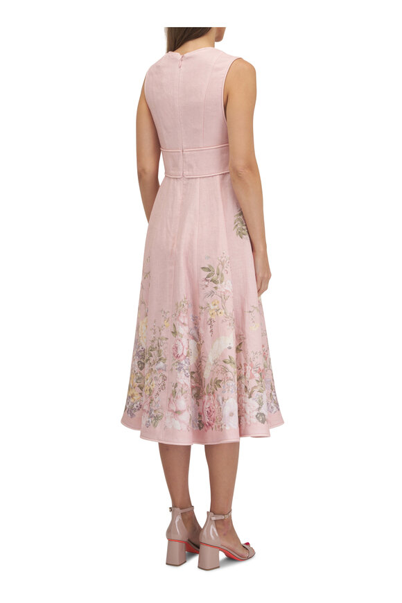 Zimmermann - Waverly Pink Floral Plunge Midi Dress 