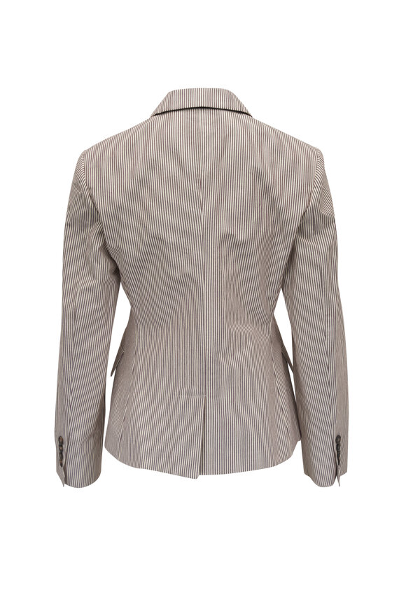 Brunello Cucinelli - Brown & White Asymmetrical Pinstripe Jacket