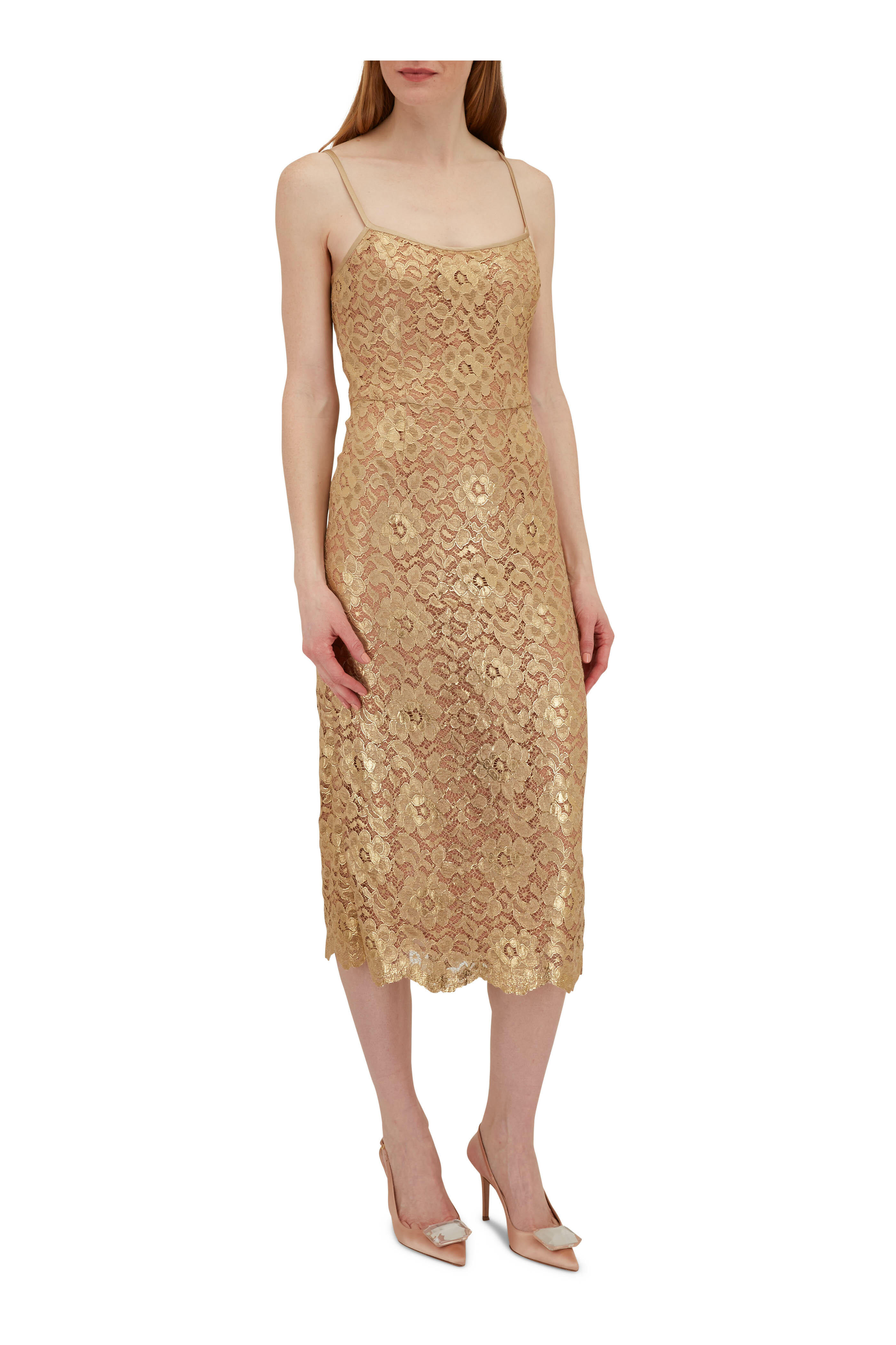 Inheems Tussen Mooie vrouw Michael Kors Collection - Gold Floral Lace Midi Slip Dress