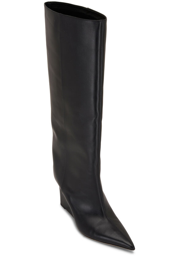 Jimmy Choo - Blake Black Leather Wedge Tall Boot, 85mm