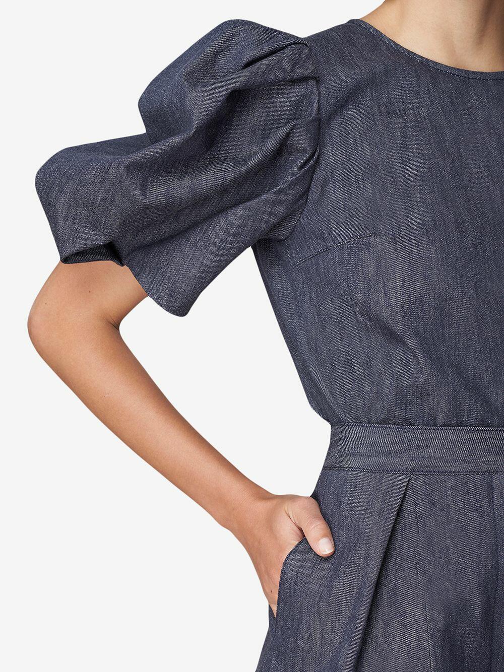 Carolina Herrera - Dark Navy Wide Leg High-Rise Chambray Short