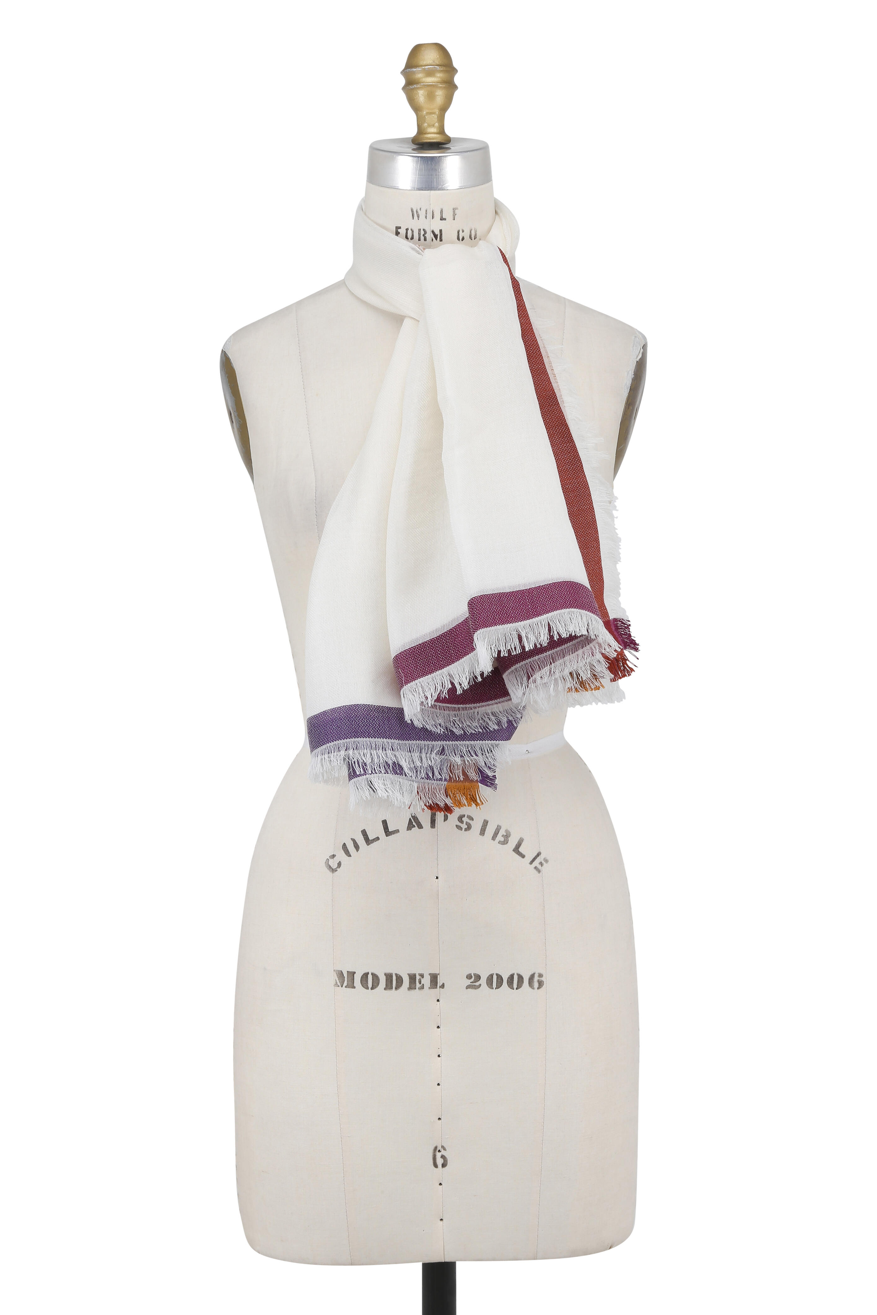 Loro Piana - White Contrast Border Cashmere & Silk Scarf
