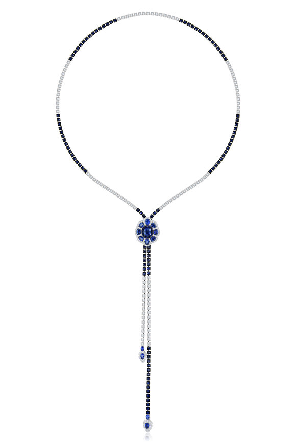 Sutra - Blue Sapphire & Diamond Lariat Necklace 