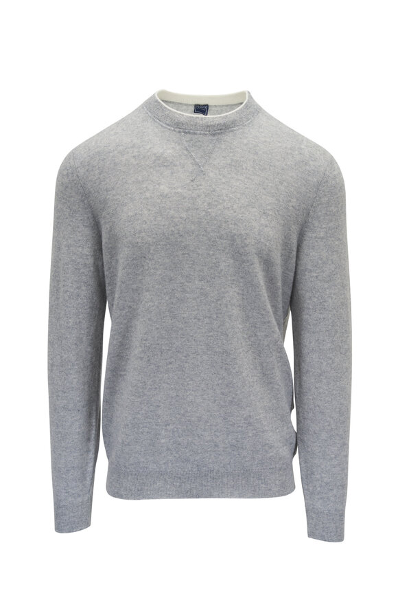 Fedeli Light Gray Cashmere & Linen Crewneck Sweater