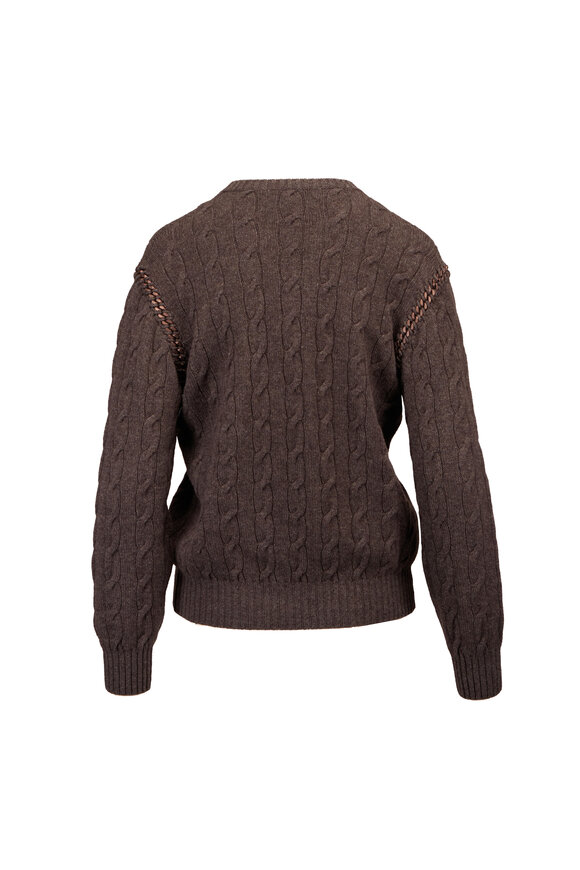 Ralph Lauren Cable Chain-Trim Taupe Cashmere Sweater - view 2