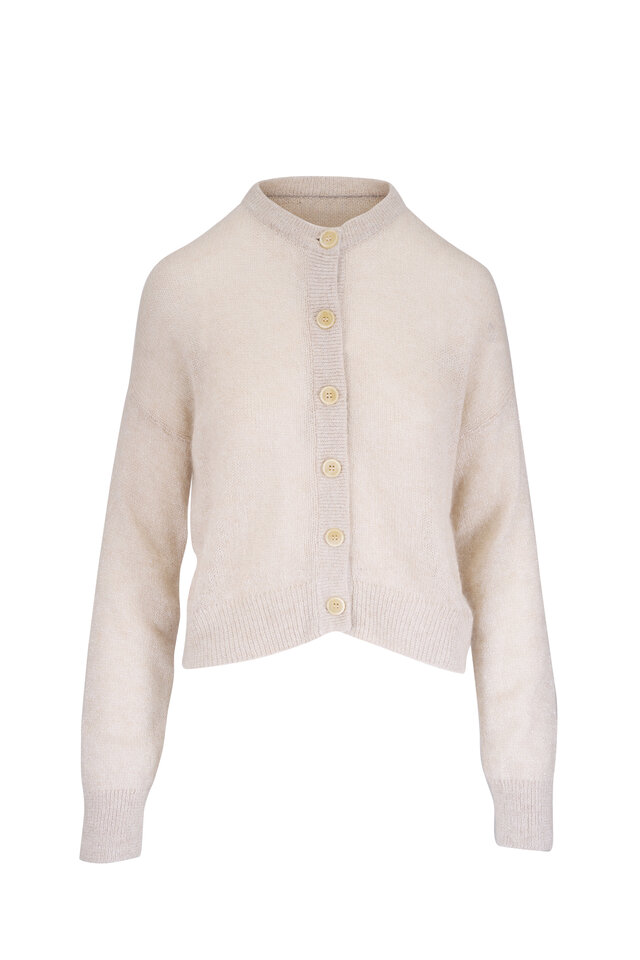 Brunello Cucinelli - White Linen & Silk Paillette Crop Snap Cardigan