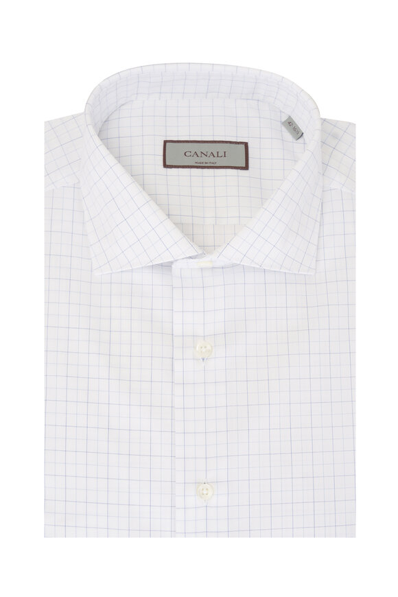 Canali White Check Cotton Dress Shirt