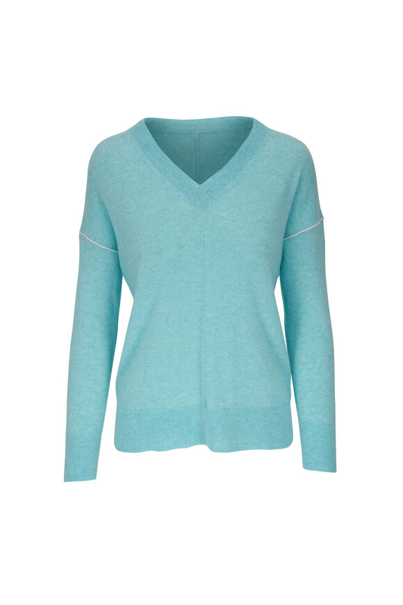 Kinross - Turquoise V-Neck Cashmere Sweater 
