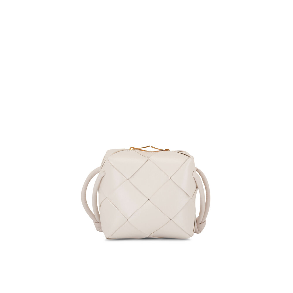 Bottega Veneta - Mini Cassette White Woven Leather Camera Bag