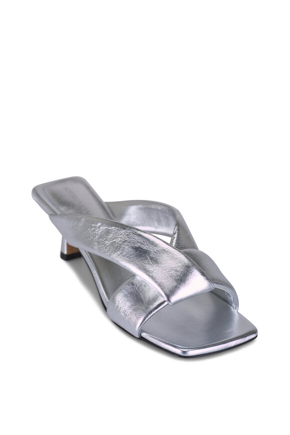 Bottega Veneta Riva Silver Leather Sandal, 50mm