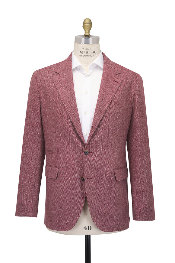 Brunello Cucinelli Red Herringbone Wool & Cashmere Sportcoat - view 2