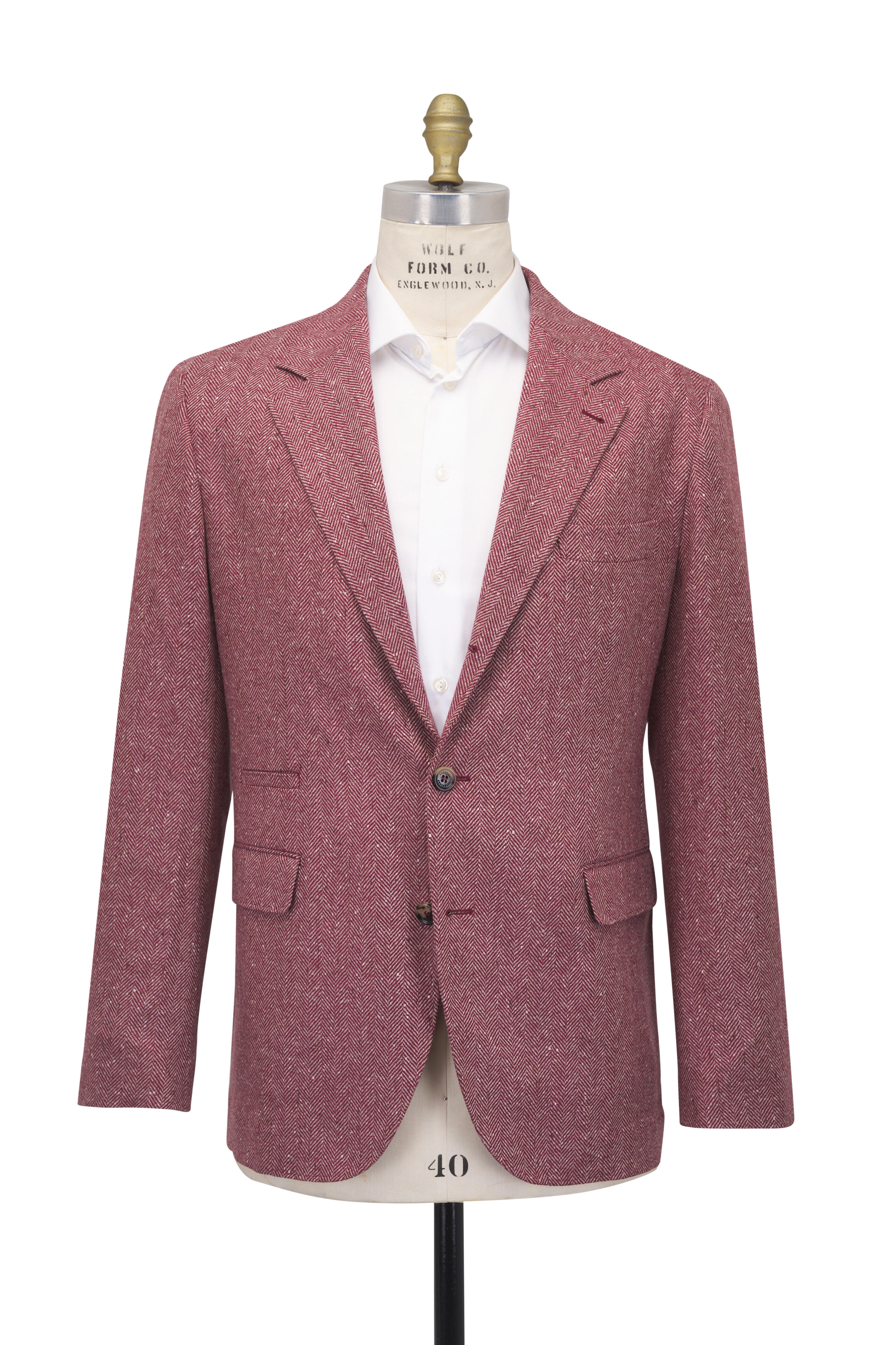 Brunello Cucinelli - Red Herringbone Wool & Cashmere Sportcoat