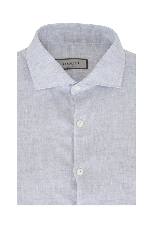 Canali Solid Light Gray Linen Sport Shirt