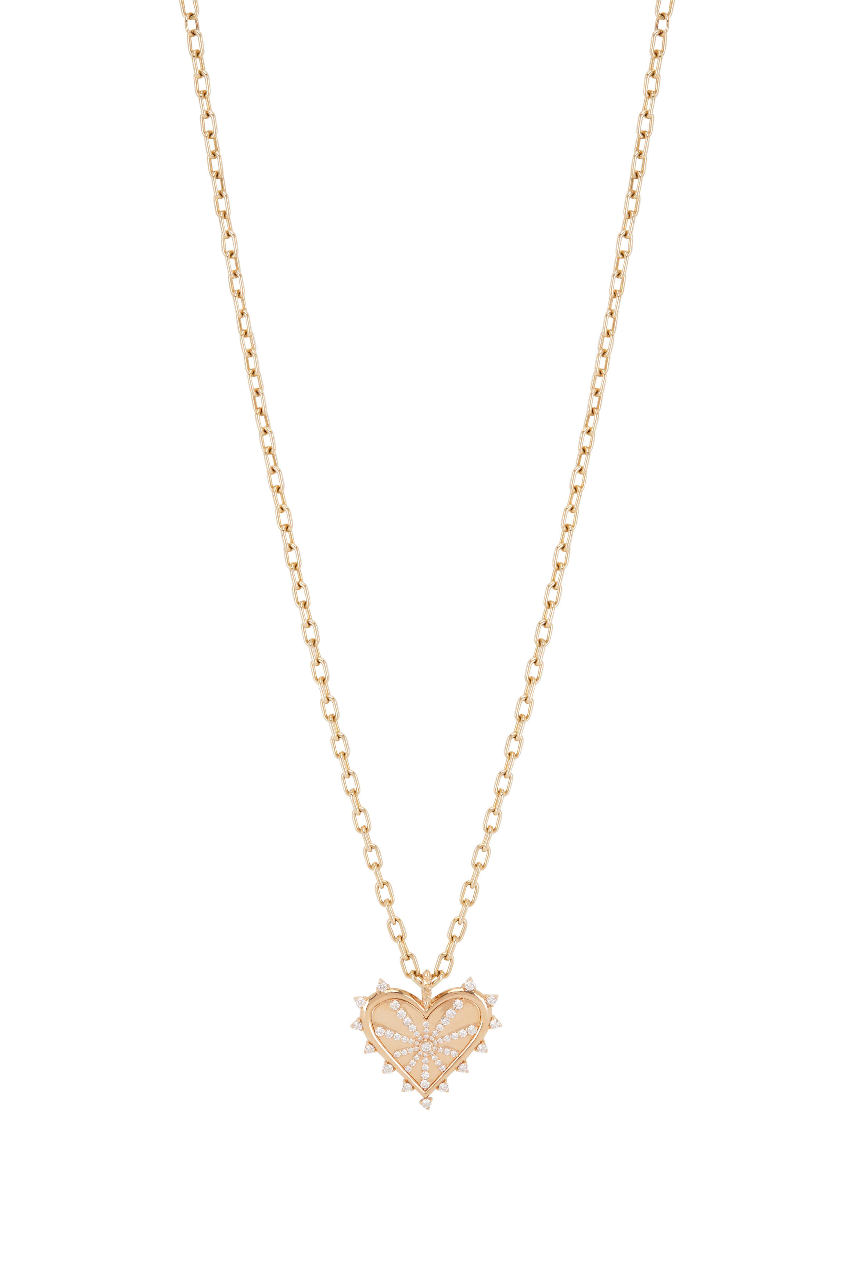 Spiked Heart Necklace 22 Chain / Yellow Gold