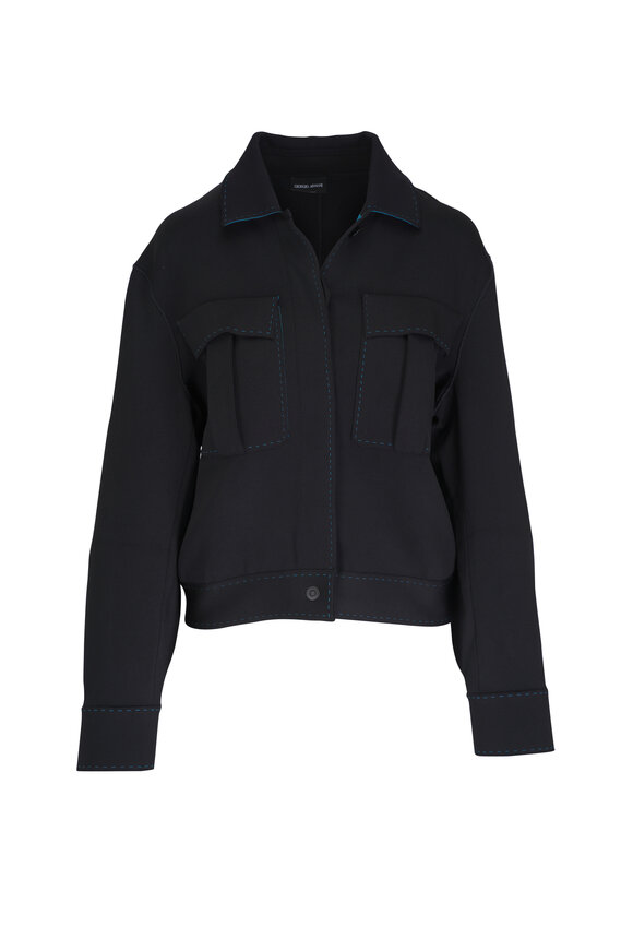 Giorgio Armani Black & Blue Stretch Silk Jacket