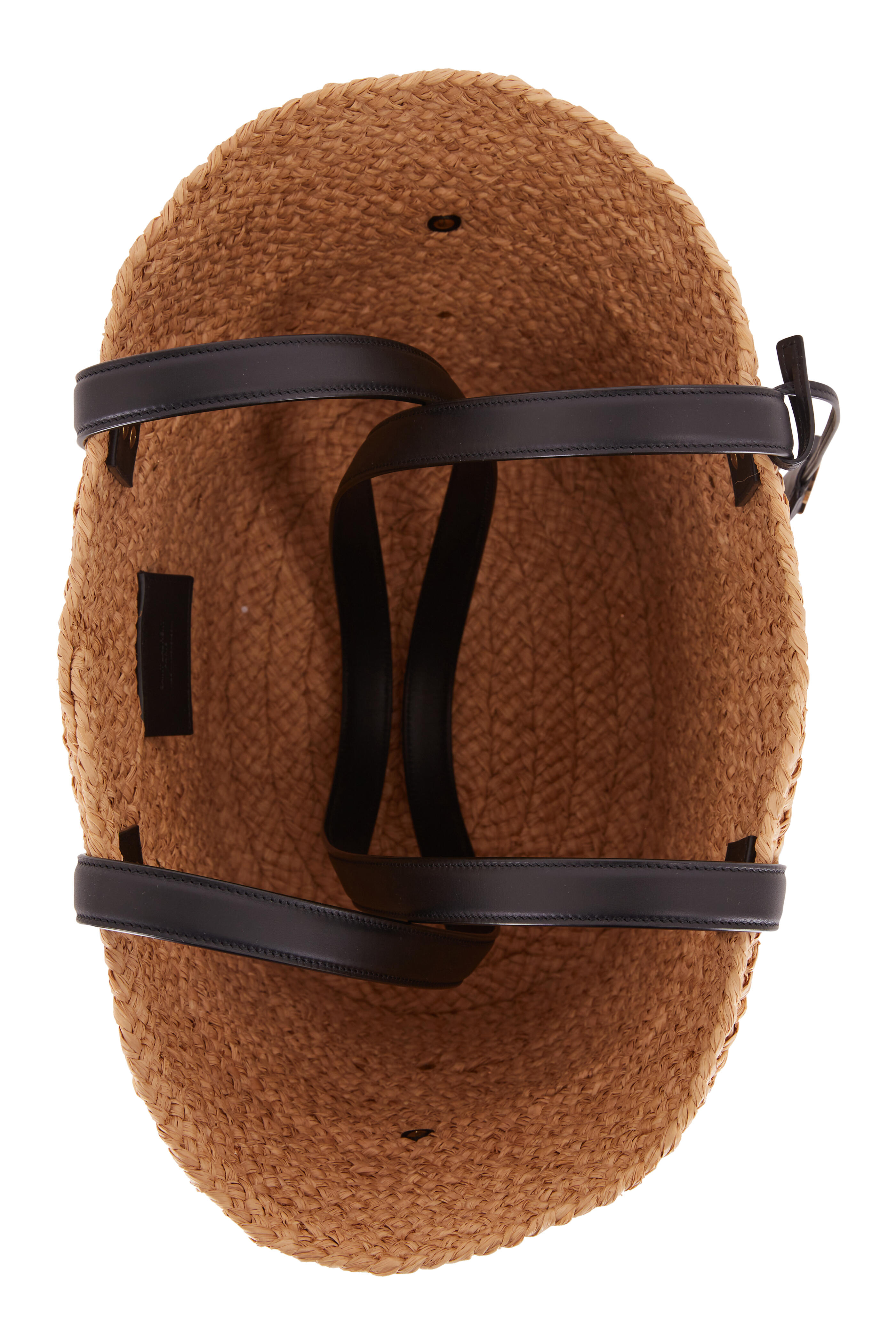 新品　未使用　SAINT LAURENT Panier ラウンド バッグ Saint Laurent - Panier Natural Raffia & Black Leather Tote
