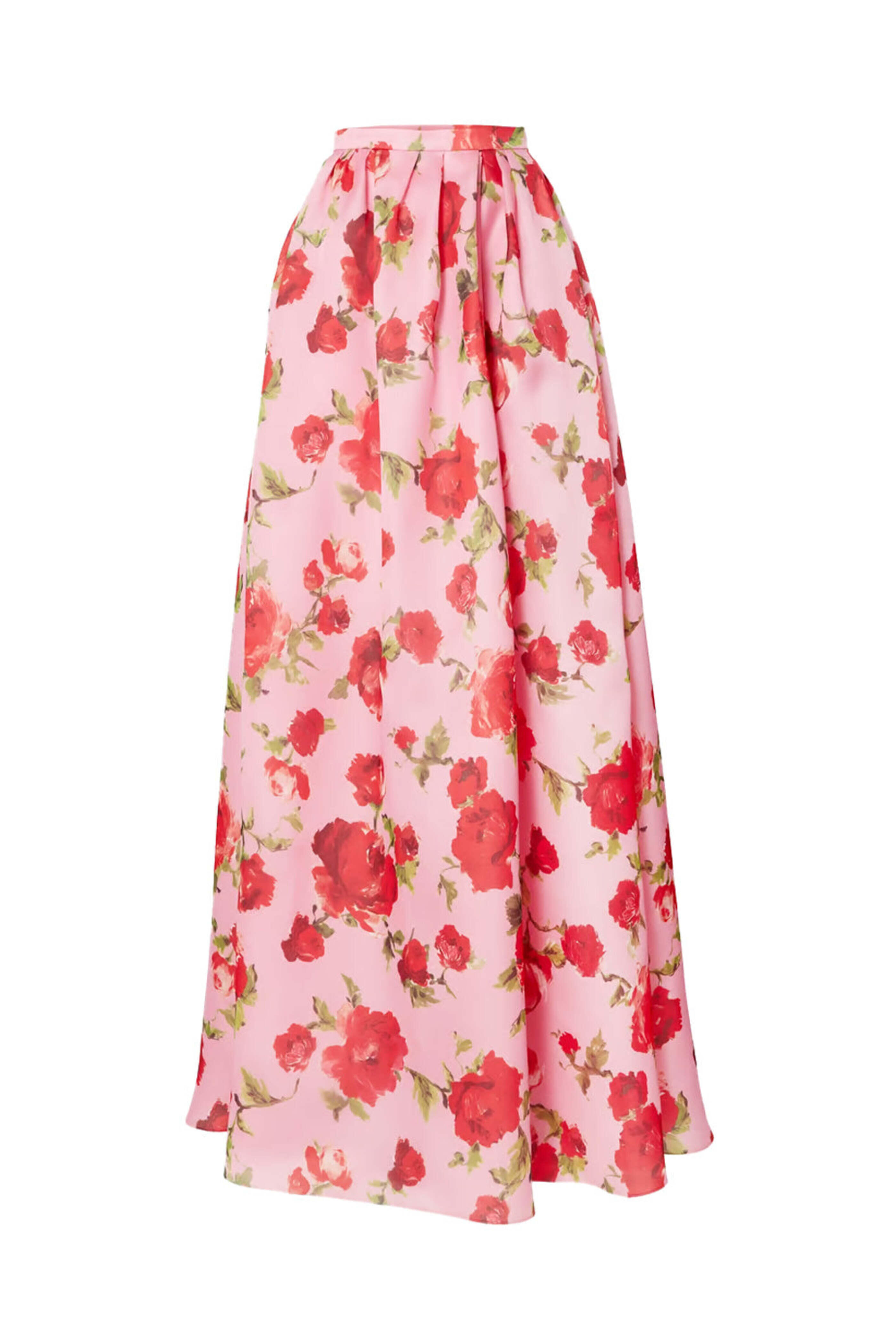 Carolina Herrera - Deco Pink Floral Print Organza Ball Skirt