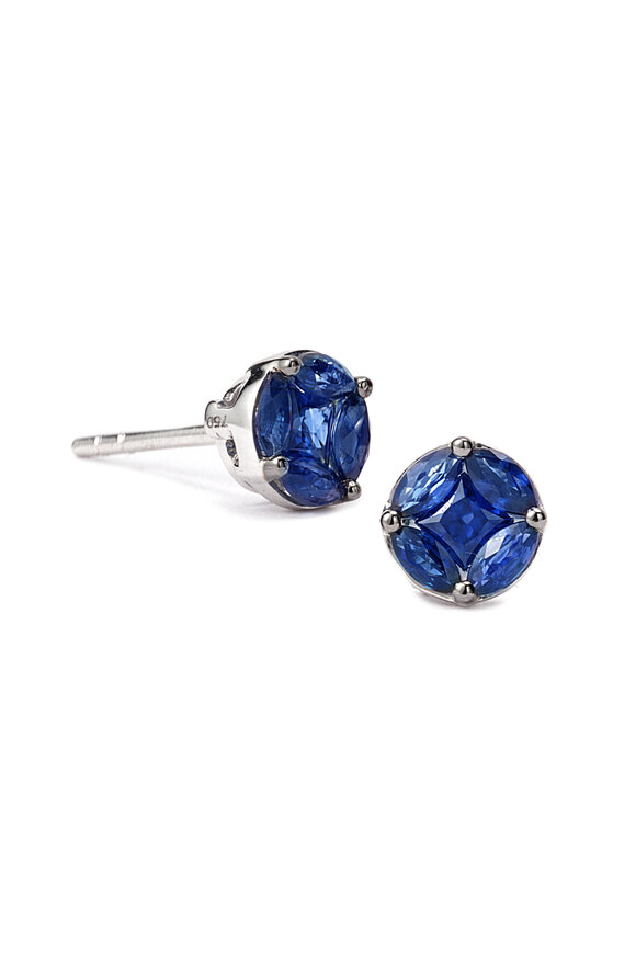 Nam Cho 18-karat Blue Sapphire Invisibly Set Round Studs - view 1
