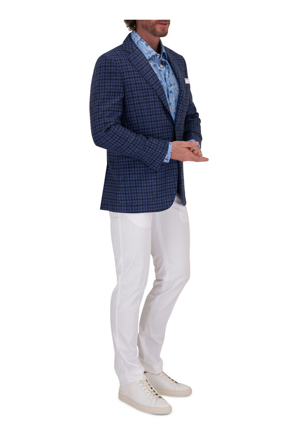 Kiton - Blue & Navy Check Wool Blend Sportcoat