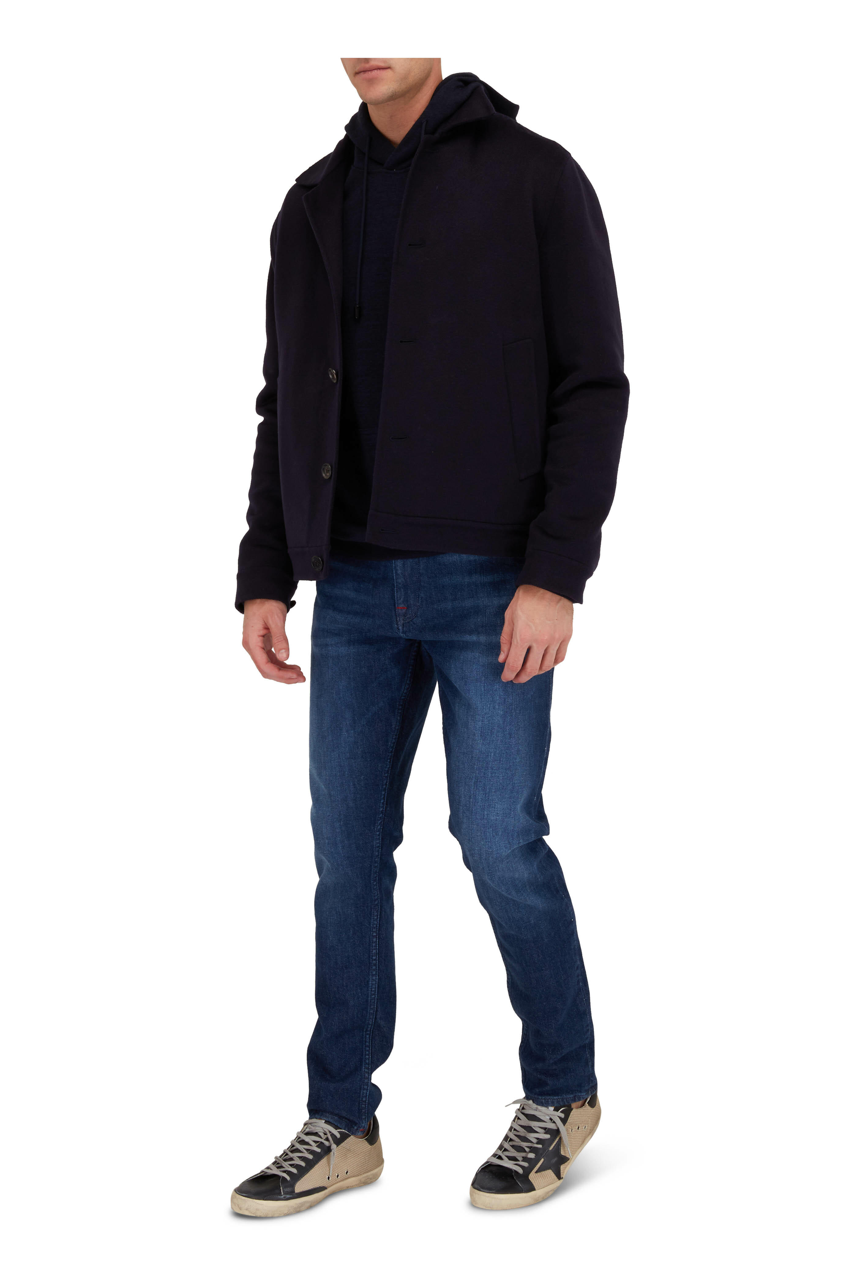 Isaia - Solid Navy Cotton & Wool Blend Hoodie