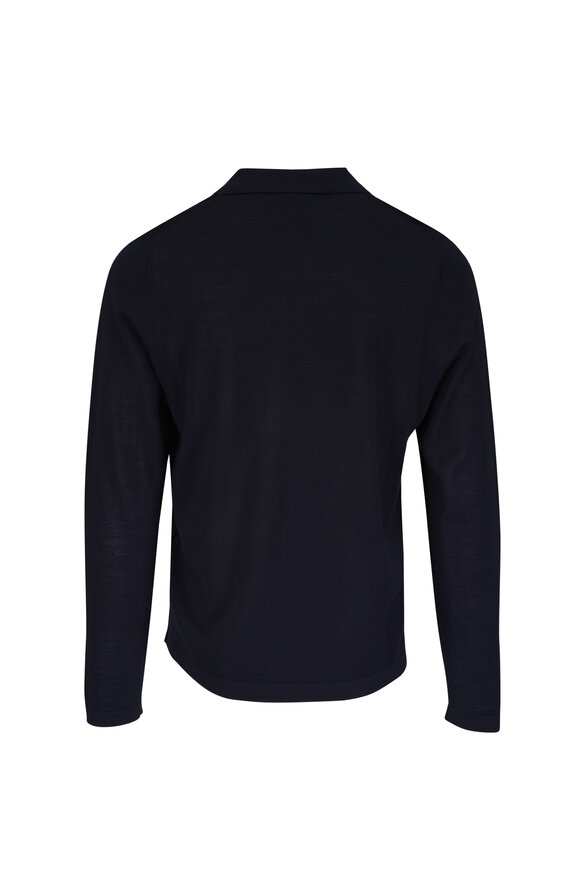 Patrick Assaraf Dark Navy Extra Fine Merino Wool Zip Polo - view 2