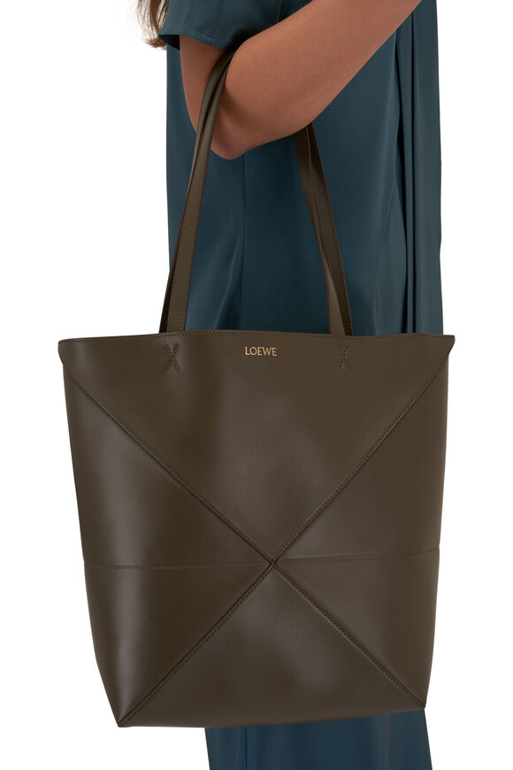 Loewe - Medium Puzzle Dark Khaki Green Leather Tote