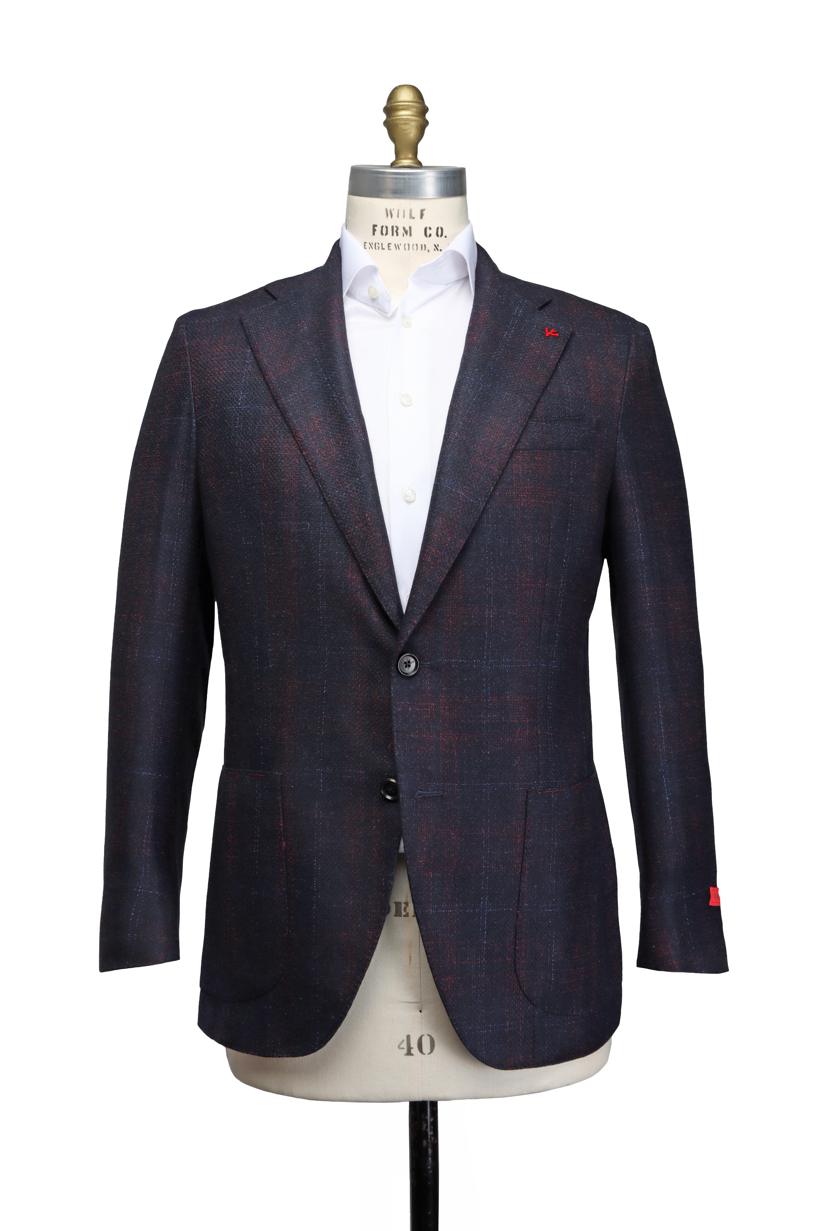 Isaia - Navy & Bordeaux Plaid Sportcoat