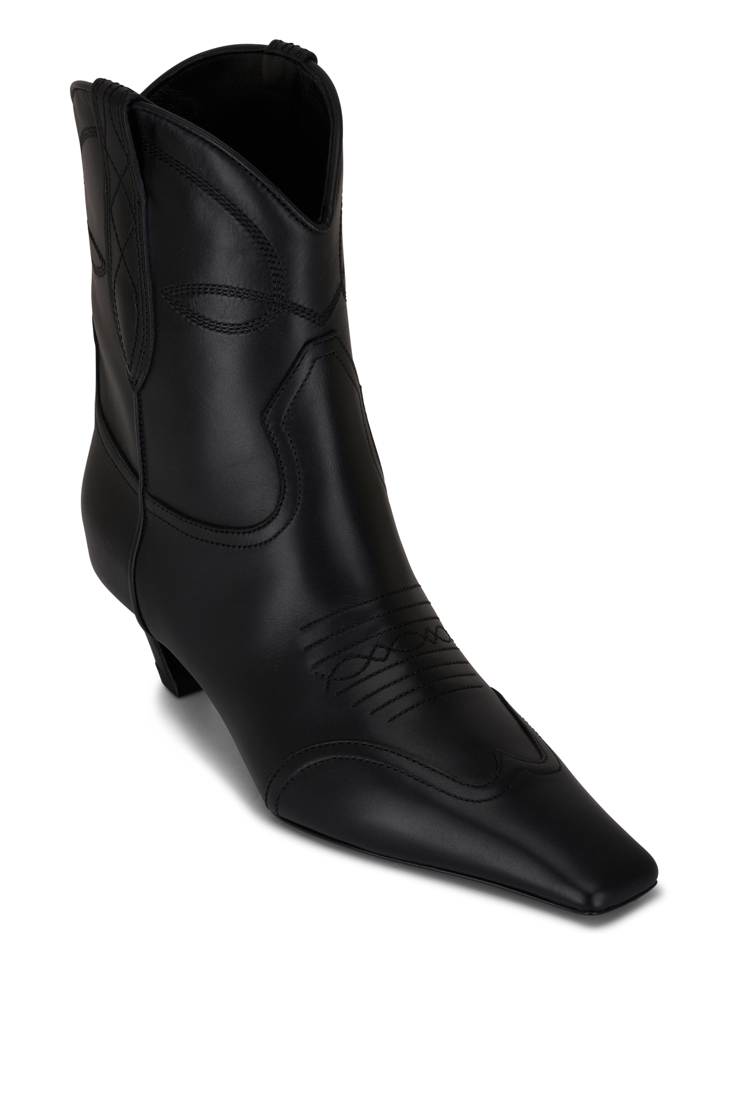 Khaite - Dallas Black Leather Short Boot, 50mm