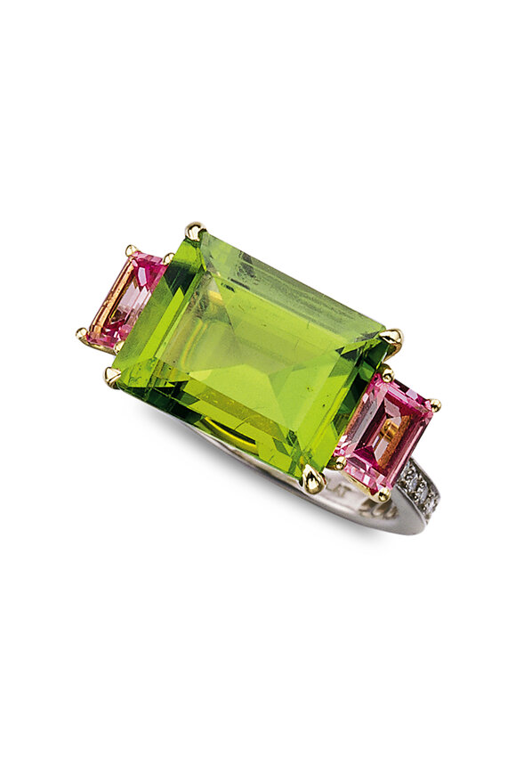 Paolo Costagli - Gold Green Peridot Pink Sapphire Pavé Diamond Ring