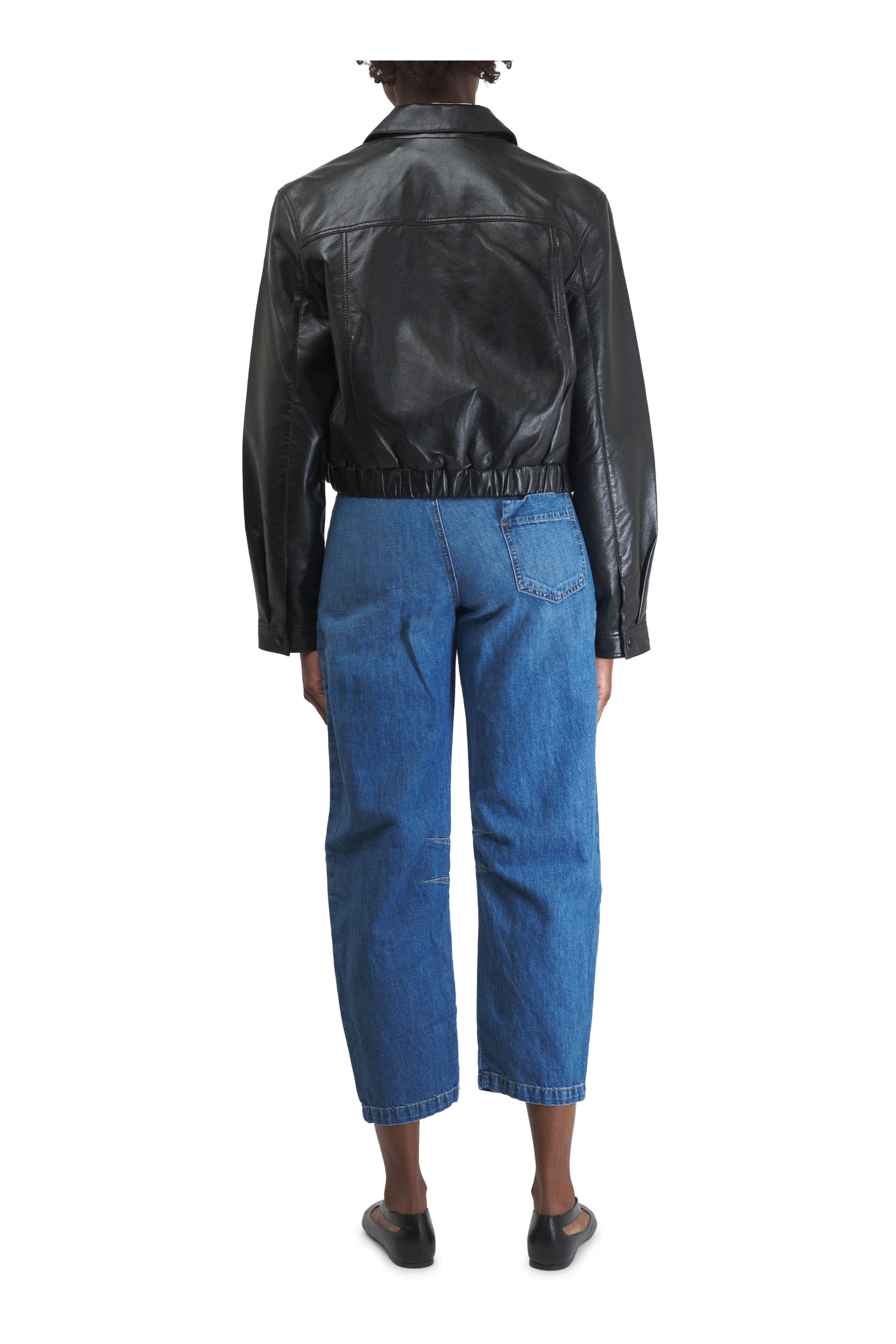 Agolde - Essie Black Recycled Leather Cropped Jacket