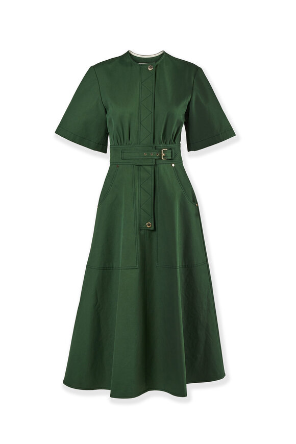 Carolina Herrera Racing Green Cotton A-Line Dress - view 1