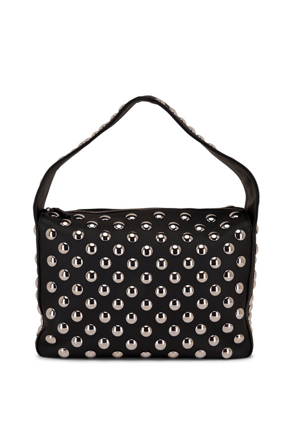 Khaite Elena Black Leather & Silver Studded Box Bag