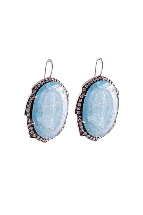 Sylva & Cie - Aquamarine & Diamond Drop Earrings