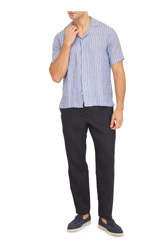 Orlebar Brown Blue Bergamo Stripe Linen Shirt - view 2