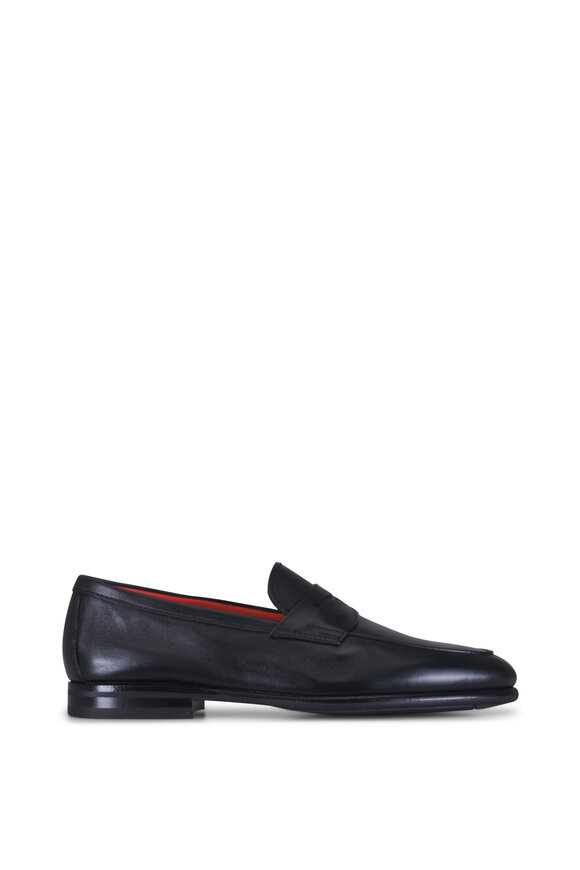 Santoni Carlos Black Leather Penny Loafer - view 2