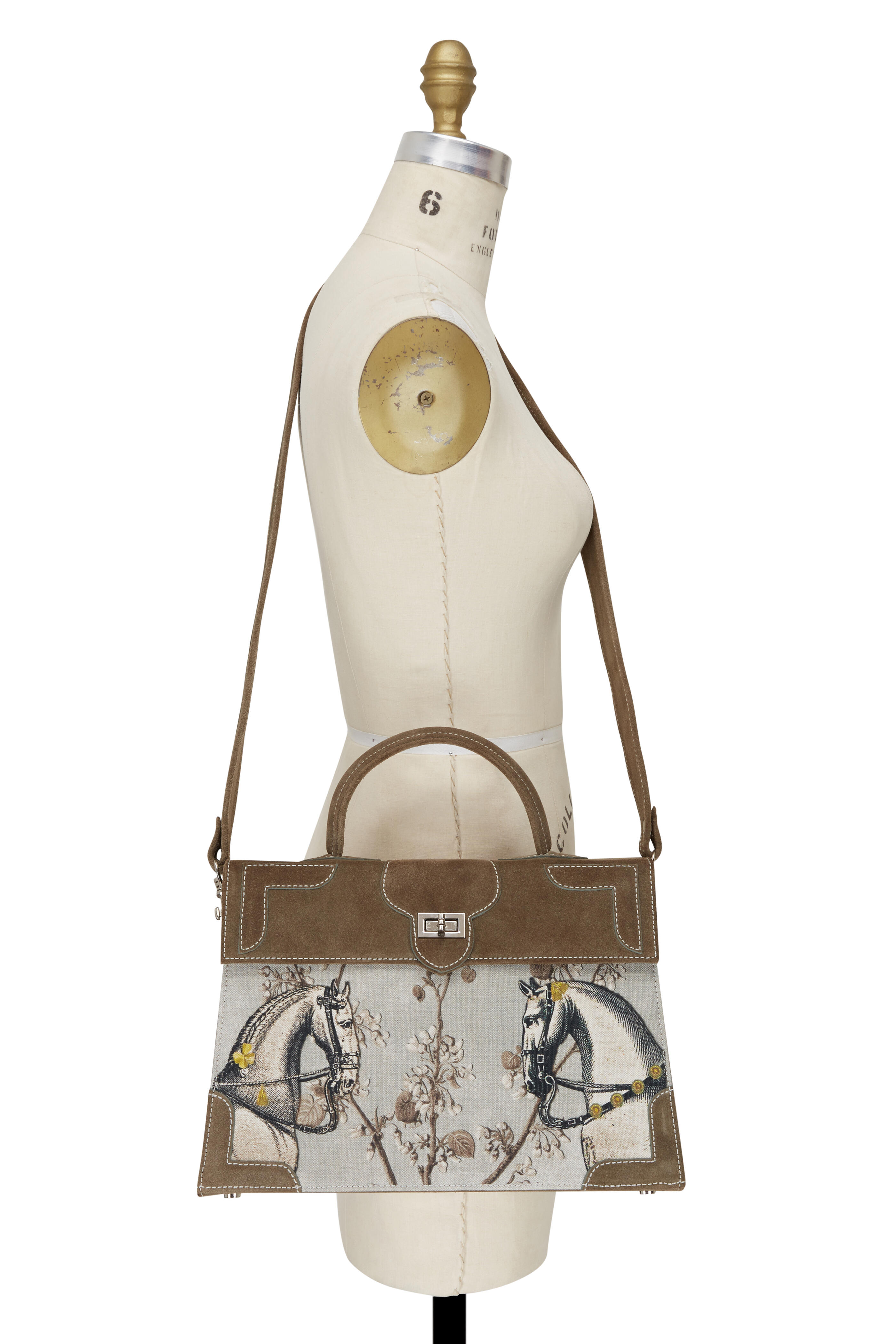 Marquise Paris - Lumière Khaki Suede Equestrian Shoulder Bag