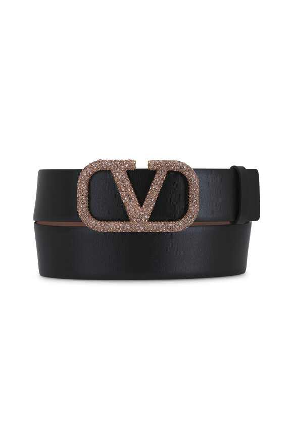 Valentino Garavani - Rose & Black Crystal Embellished Reversible Belt 