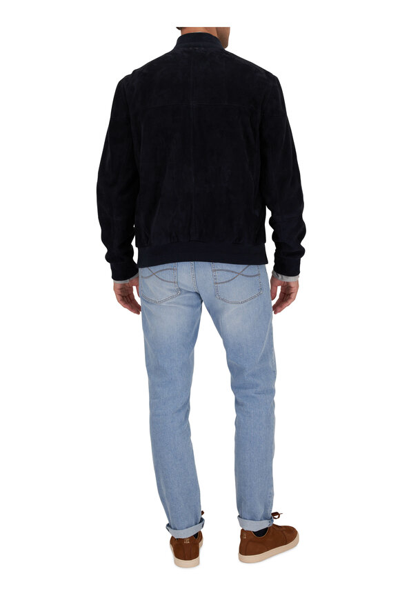 Brunello Cucinelli - Navy Suede Bomber Jacket 