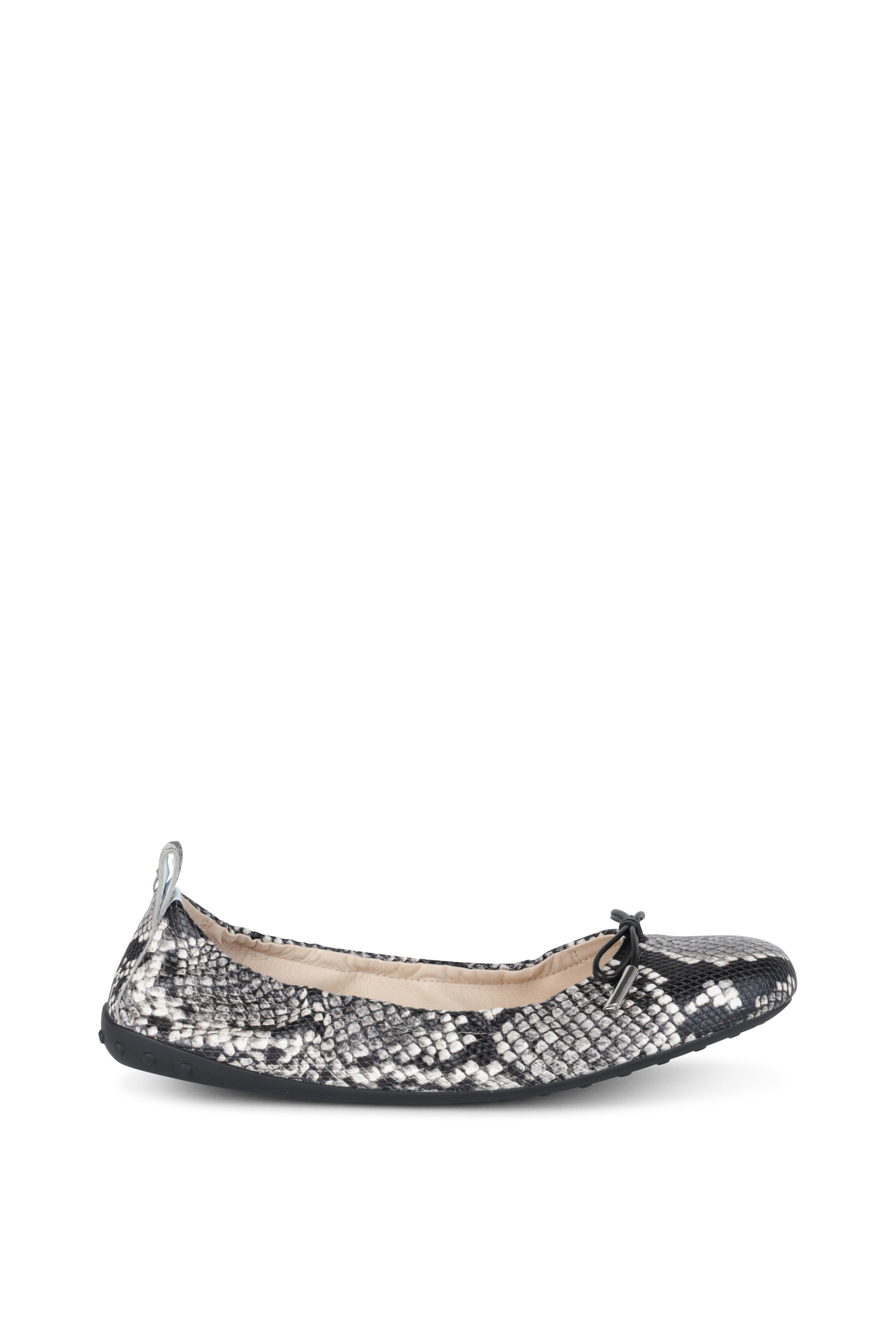 Tod's - Gray & Black Snake Print Leather Flat