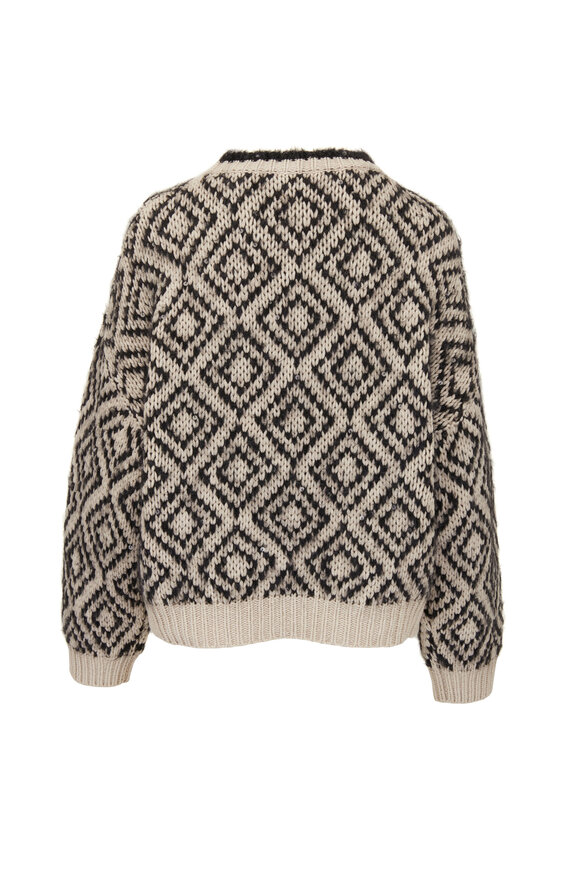 Brunello Cucinelli - Nordic White & Black Crewneck Diamond Sweater